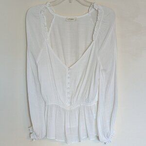 C'isa White Cream Lightweight Long Sleeve Polyester Peasant Top | Size Small